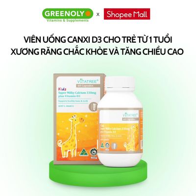 Viên Uống Vitatree Canxi Kids Super Milky Calcium 330mg Plus Vitamin D3 Cho Trẻ Từ 1 Tuổi
