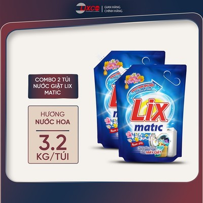 [SVIP] Combo 2 túi nước giặt Lix Matic hương nước hoa 3.2kg giặt tẩy mọi vết bẩn dùng cho máy giặt cửa trước, 2C-NGM04