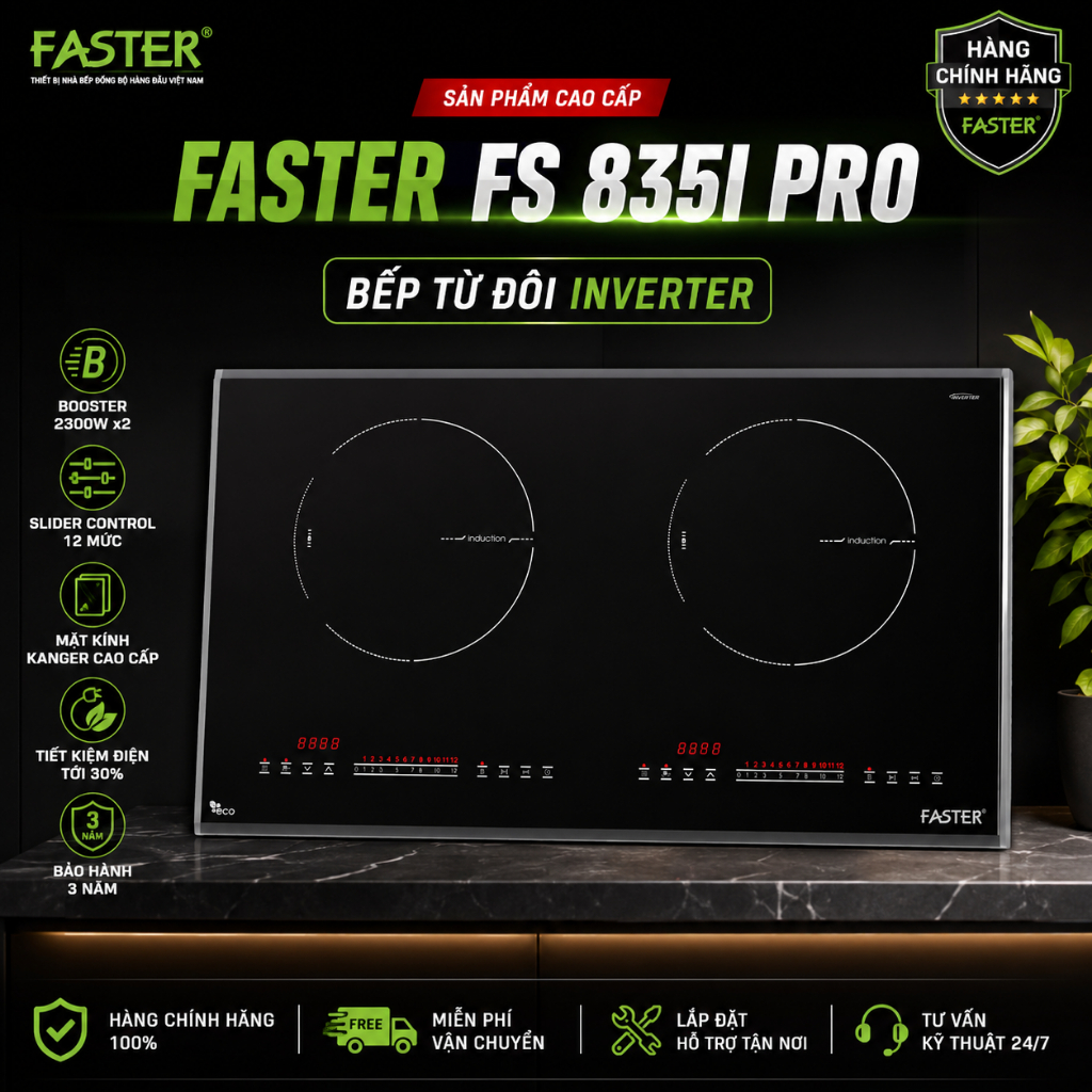 Bếp từ Faster FS 835I PRO nhập khẩu: Sôi liu riu, Booster 2300W cực đỉnh