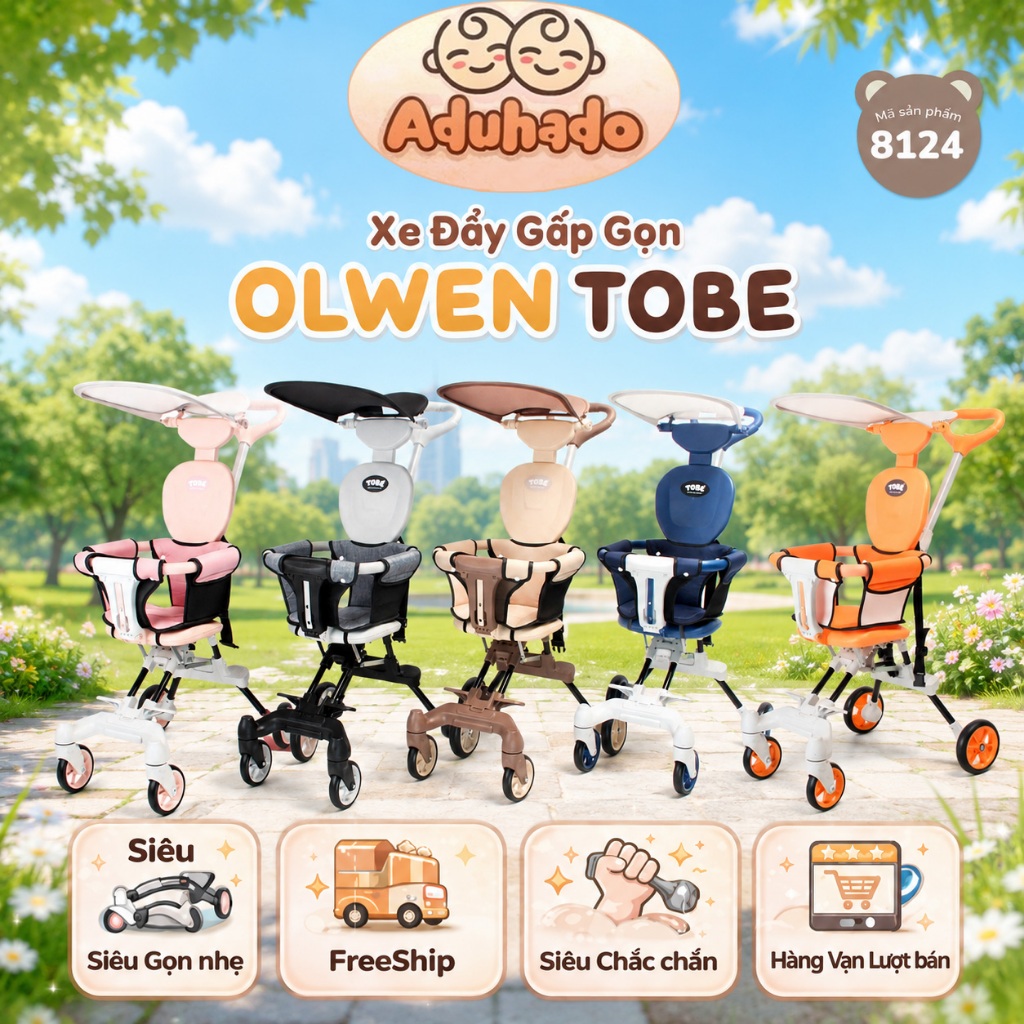 [ TO BÉ ] Xe Đẩy Gấp Gọn Olwen Plus, Phiên Bản đảo chiều kèm Mái Che + Đệm Ngồi