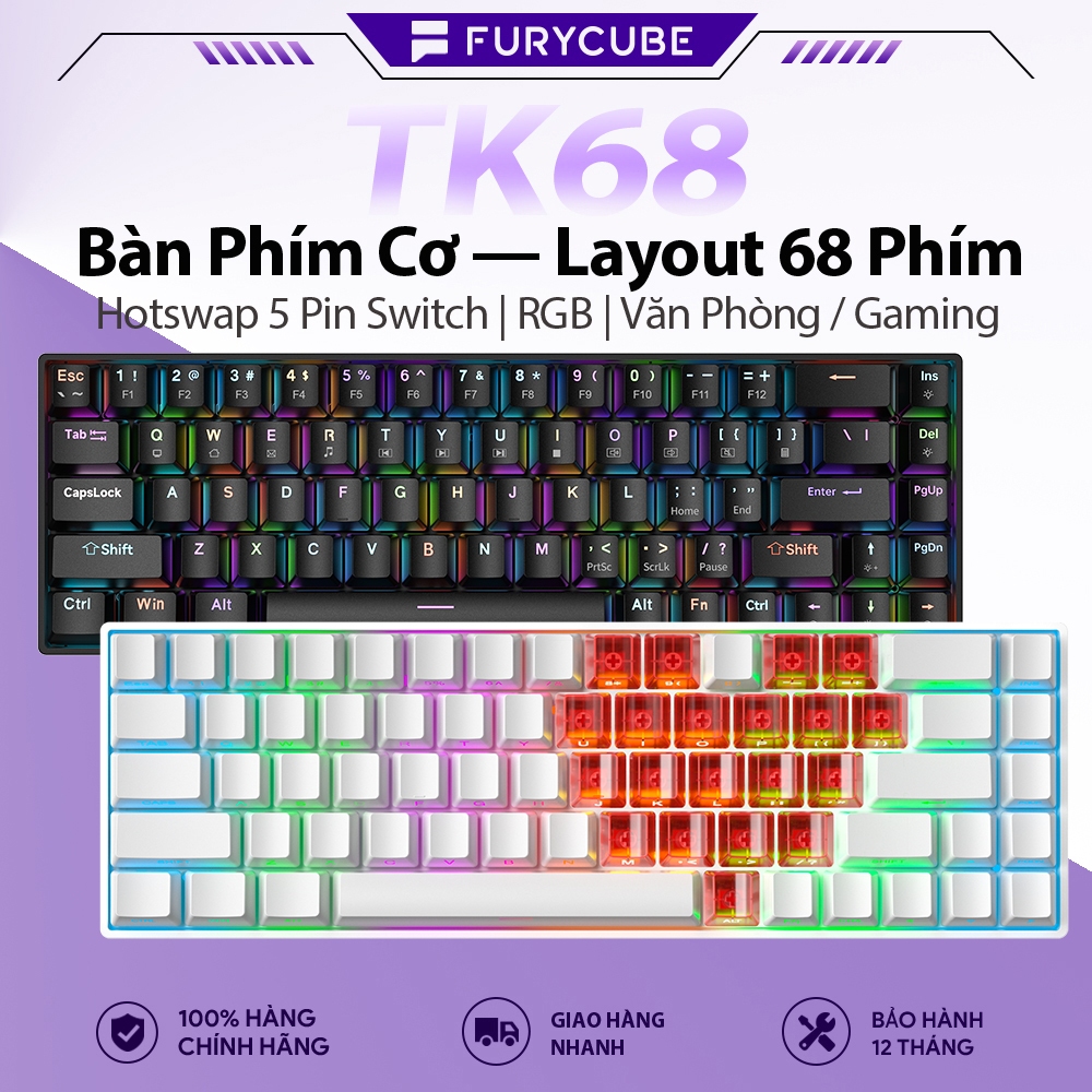 Bàn Phím Cơ 68 Phím ZIFRIEND TK68, Hot-Swap, LED RGB, Êm Tay, Gọn Gàng, Văn Phòng & Game
