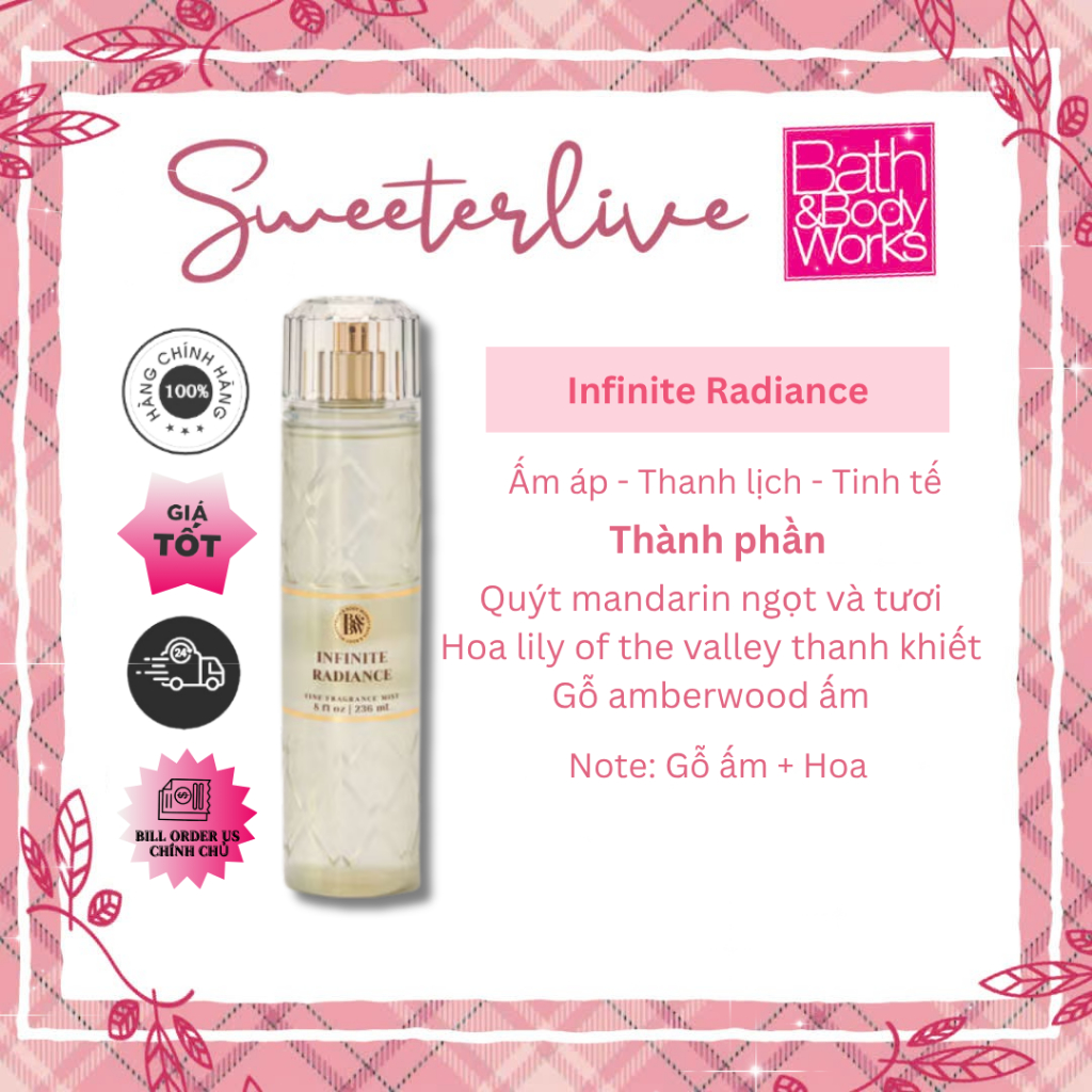 [Bill US] INFINITE RADIANCE Body Mist - Xịt thơm  BATH & BODY WORKS
