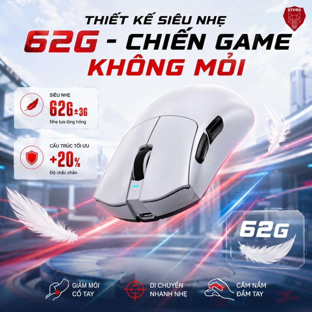 Chuột Gaming Không Dây Ziyou Attack Shark V3 Pro Cảm Biến PAW3311, Dock Sạc RGB, 1000Hz, Pin 500mAh | BigBuy360 - bigbuy360.vn
