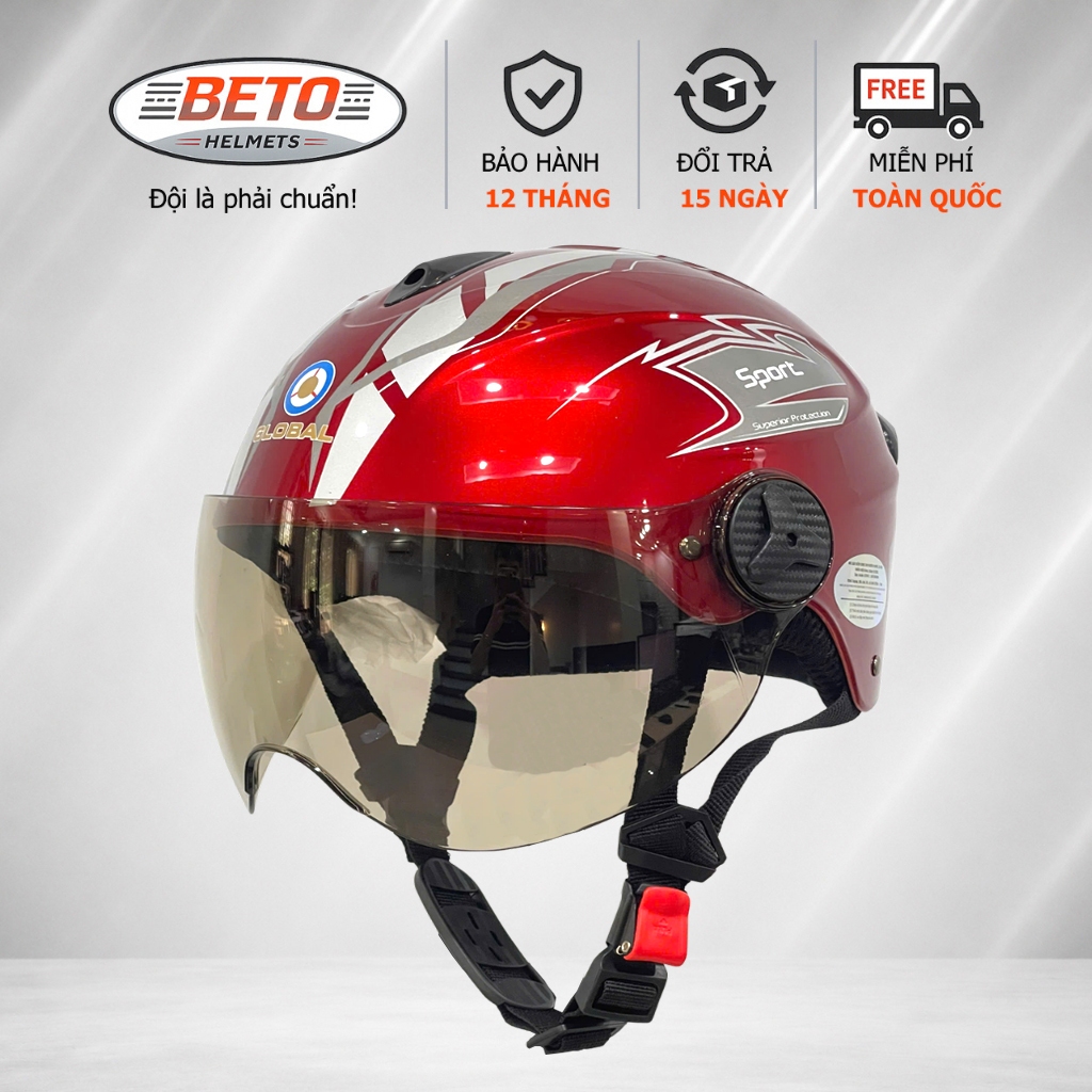 Mũ bảo hiểm nam nữ BKtec BK68 - Nón bảo hiểm nửa đầu có kính thời trang