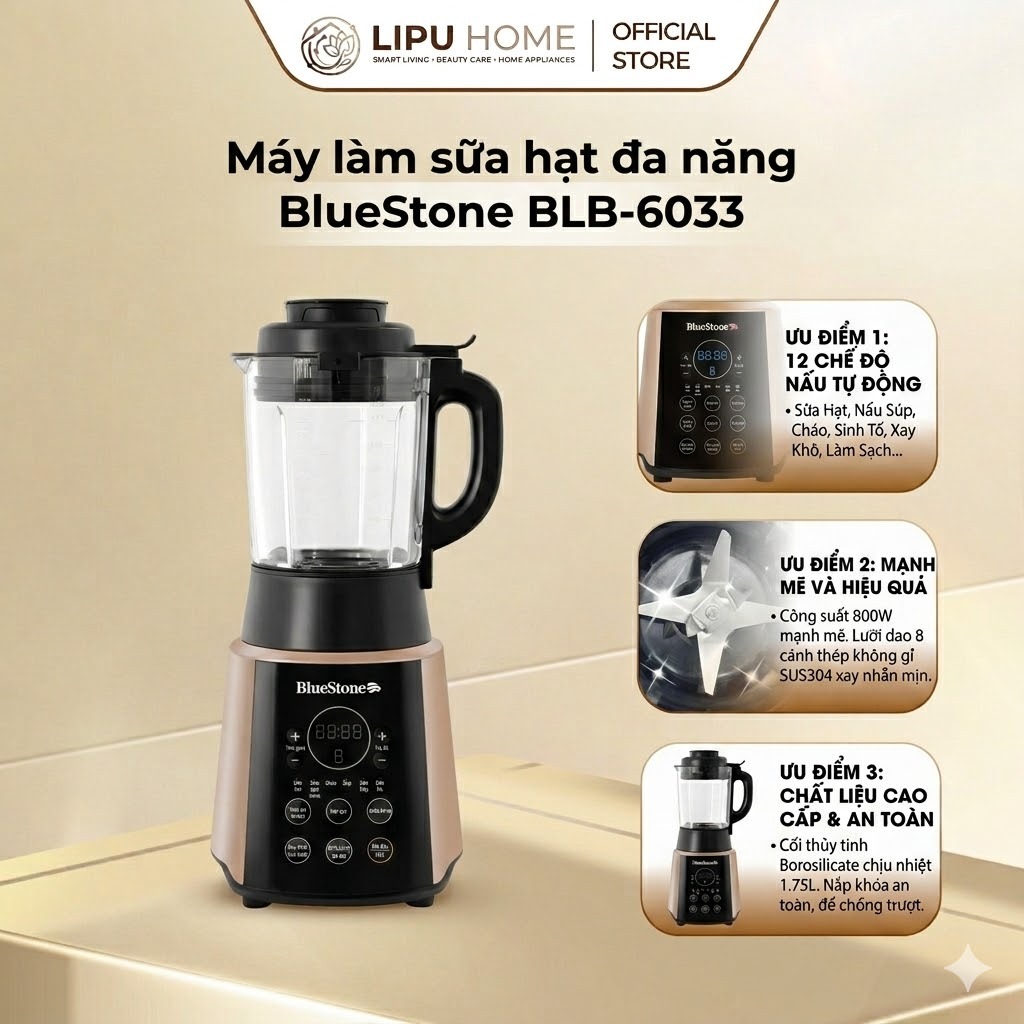 Máy làm sữa hạt đa năng BlueStone BLB-6033 - Chính hãng Bảo hành HOT NEW 100% Giá thanh lý