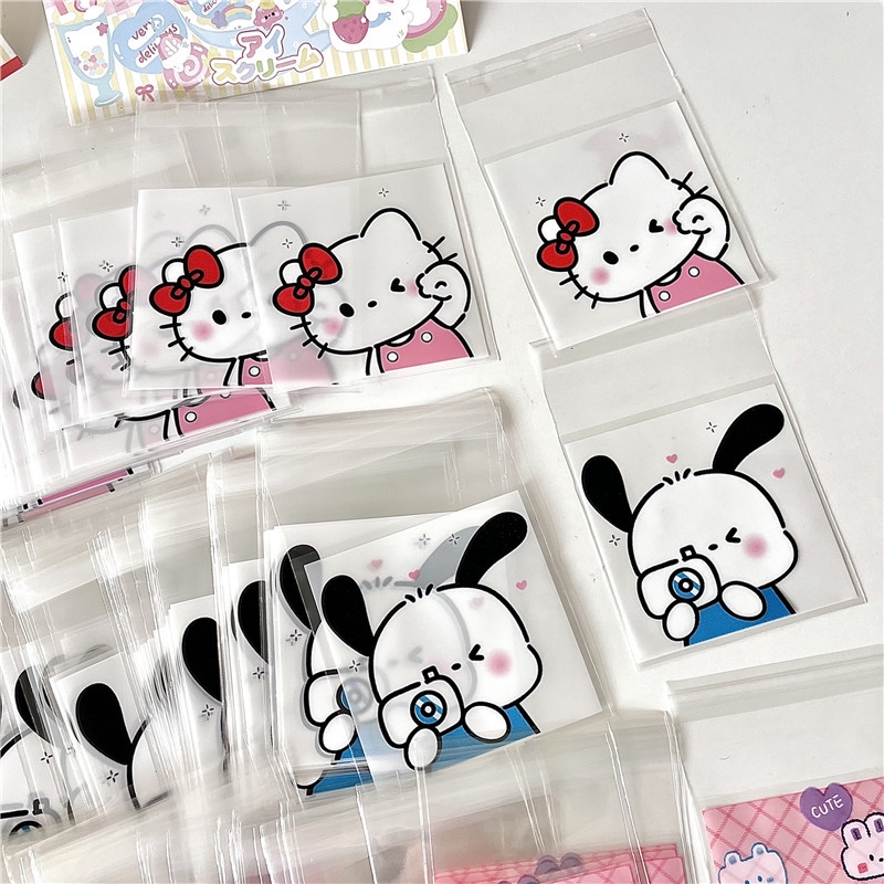 SET 100 TÚI BÓNG KÍNH STICKER NIÊM PHONG GẤU THỎ SIZE 7x7cm Túi Nhựa Bóng Kính Đựng Bánh Kẹo In Họa