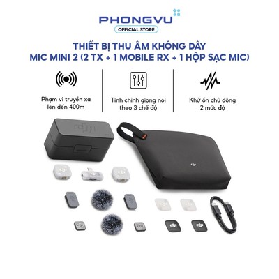 Thiết bị thu âm không dây Mic Mini 2 (2 TX + 1 Mobile RX + 1 Hộp sạc Mic) - Bảo hành 12 tháng