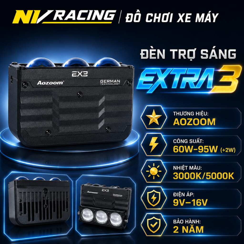 Aozoom EX3, Đèn Bi Cầu Mini Aozoom EX3 Extra 95W Chính Hãng Nhỏ Gọn Cho Xe Máy Và Ô Tô - BH 2 Năm