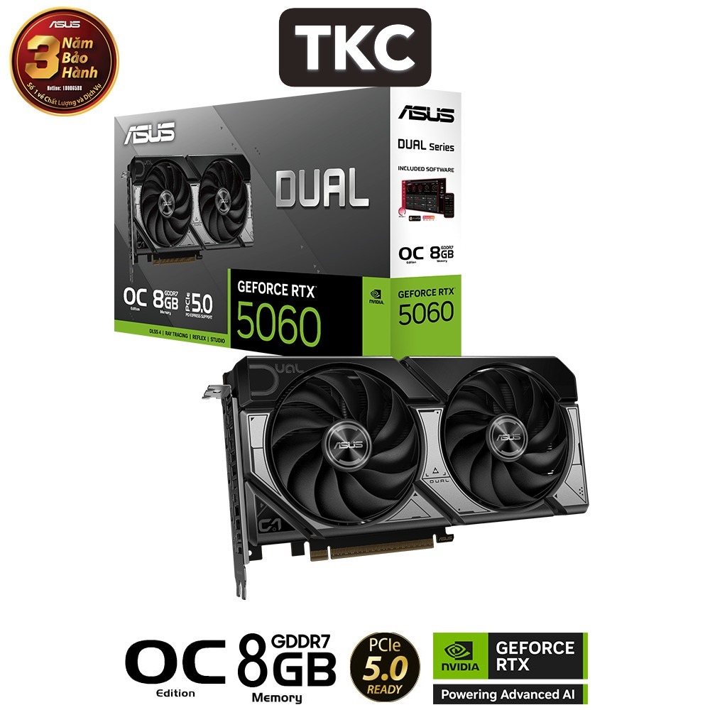 Card Màn Hình ASUS Dual GeForce RTX 5060 8GB GDDR7 OC Edition (DUAL-RTX5060-O8G)