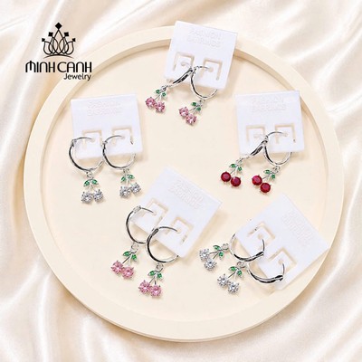 Bông Tai Bạc Quả Cherry Khóa Bấm - Minh Canh Jewelry