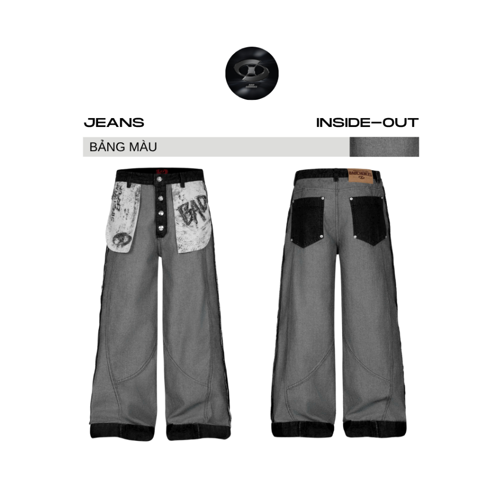 Bad Choices | Quần Jeans ống rộng INSIDE-OUT in túi lật StreetStyle | BigBuy360 - bigbuy360.vn