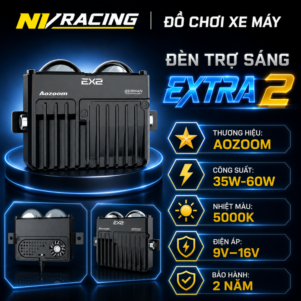 Aozoom EX2, Đèn Bi Cầu Mini Aozoom EX2 Extra 60W Chính Hãng Nhỏ Gọn Cho Xe Máy Và Ô Tô - BH 2 Năm