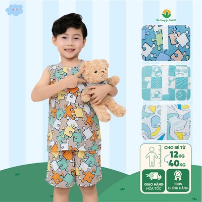 Bộ lanh bé trai sát nách mặc nhà quần đùi áo họa tiết thời trang Việt Thắng - B62.6103