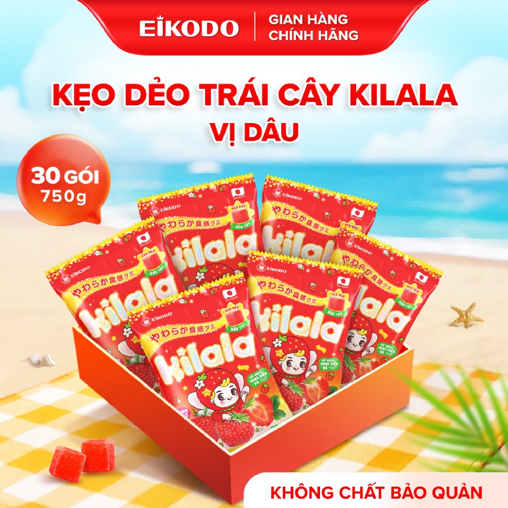 Kẹo Dẻo Trái Cây Kilala 750g (30 gói) Vị Dâu Bổ sung Vitamin C Eikodo Việt Nam