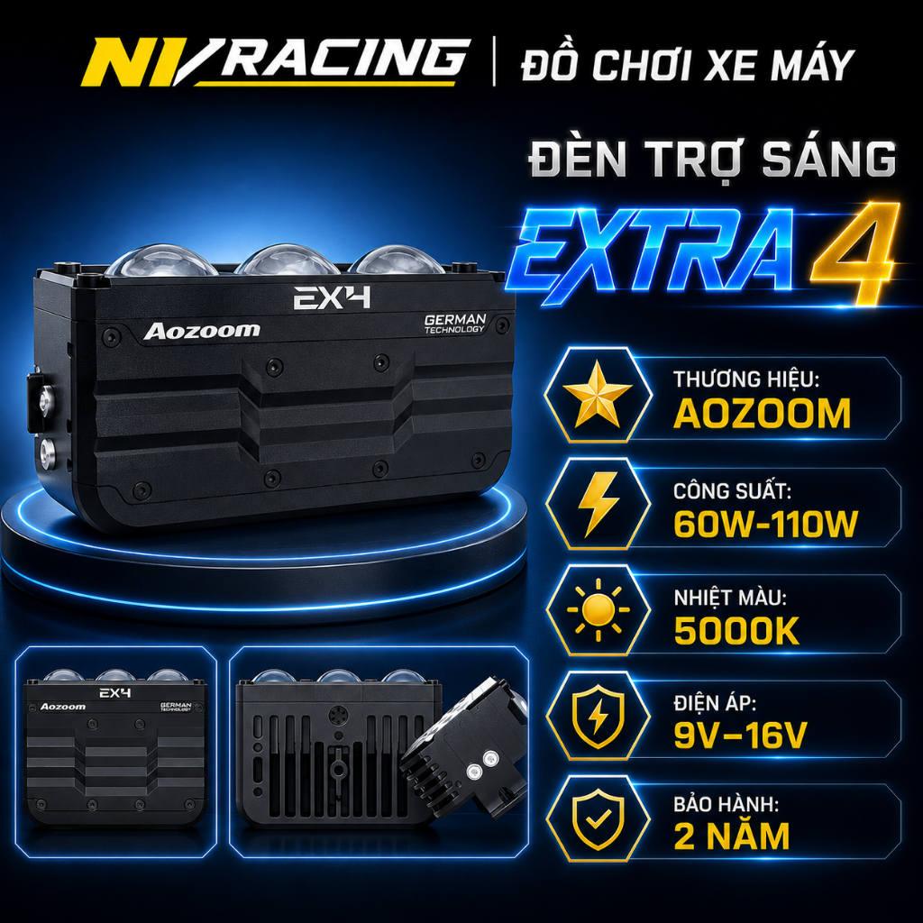 Aozoom EX4, Đèn Bi Cầu Mini Aozoom EX4 Extra 108W Chính Hãng Nhỏ Gọn Cho Xe Máy Và Ô Tô - BH 2 Năm