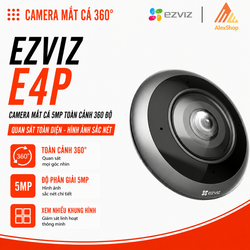[5M] Camera Mắt Cá Ezviz E4P, Nhìn Toàn Cảnh 360 Độ, Xem Được Nhiều Khung Hình