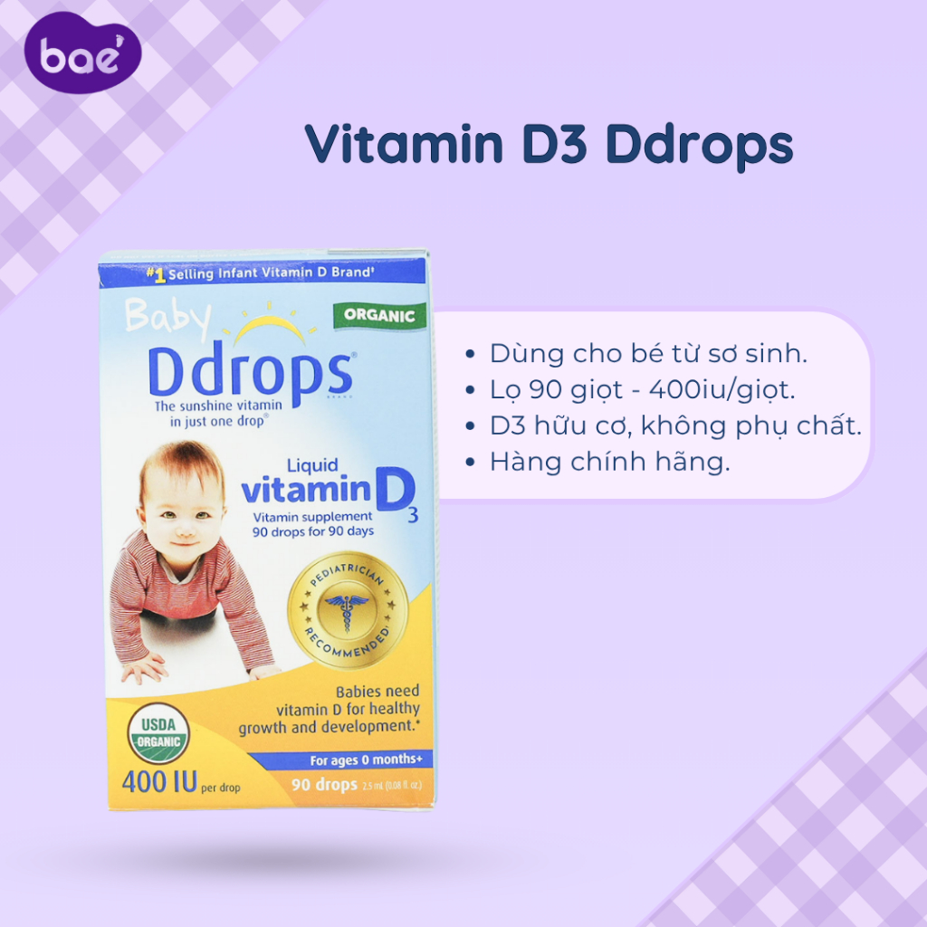 Vitamin D3 Ddrops baby bổ sung D3 cho bé từ sơ sinh- Bae Center