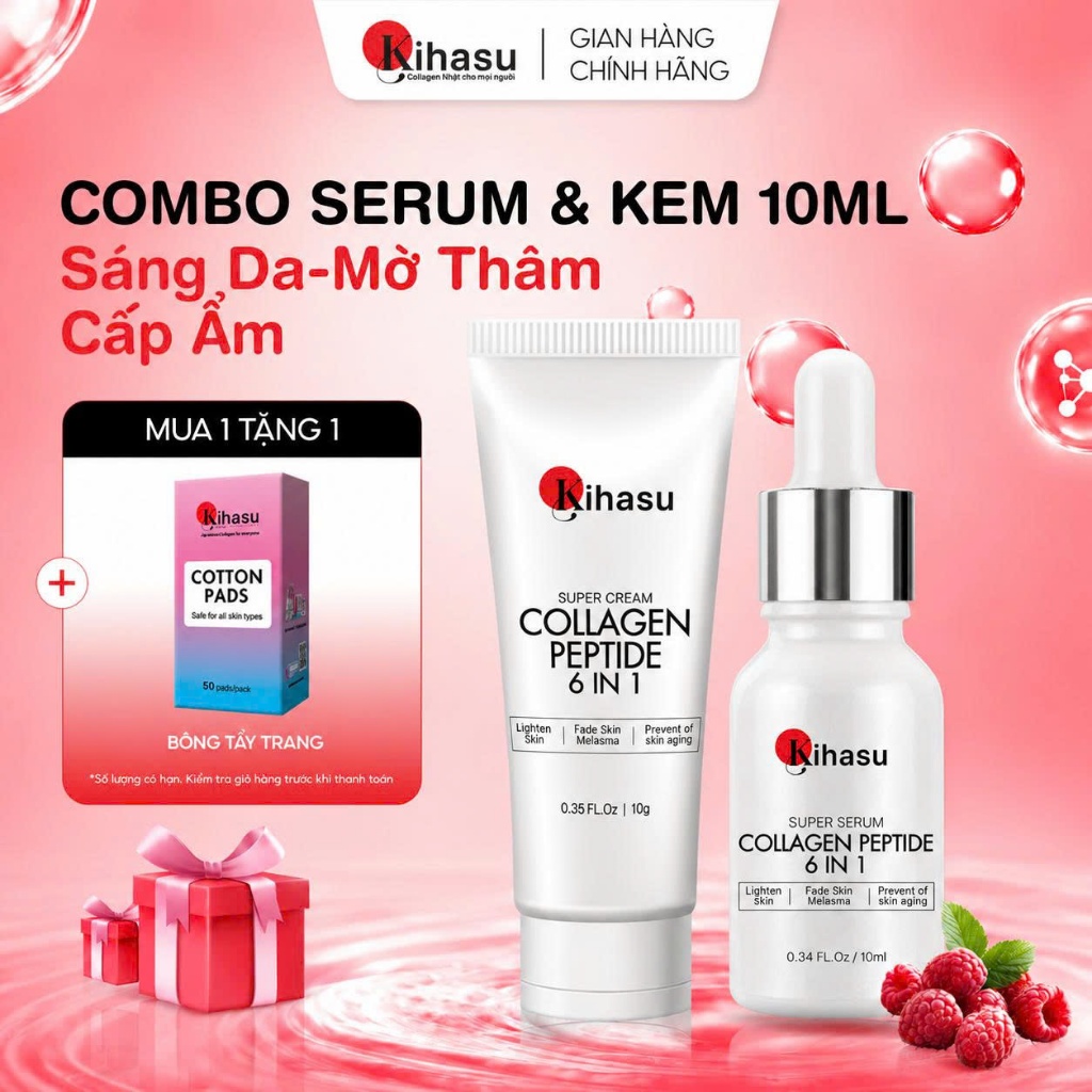 Combo Serum Kem Dưỡng KIHASU Mờ Thâm Sáng Da Cấp Ẩm Phục Hồi Collagen Niacinamide Mini 10ml