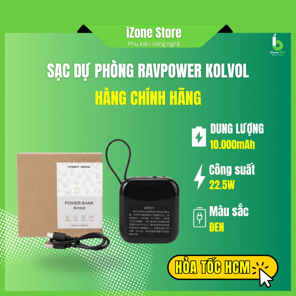 [RAVPOWER] Sạc dự phòng nhanh STIGER x KOVOL 10,000mAh - 22,5W