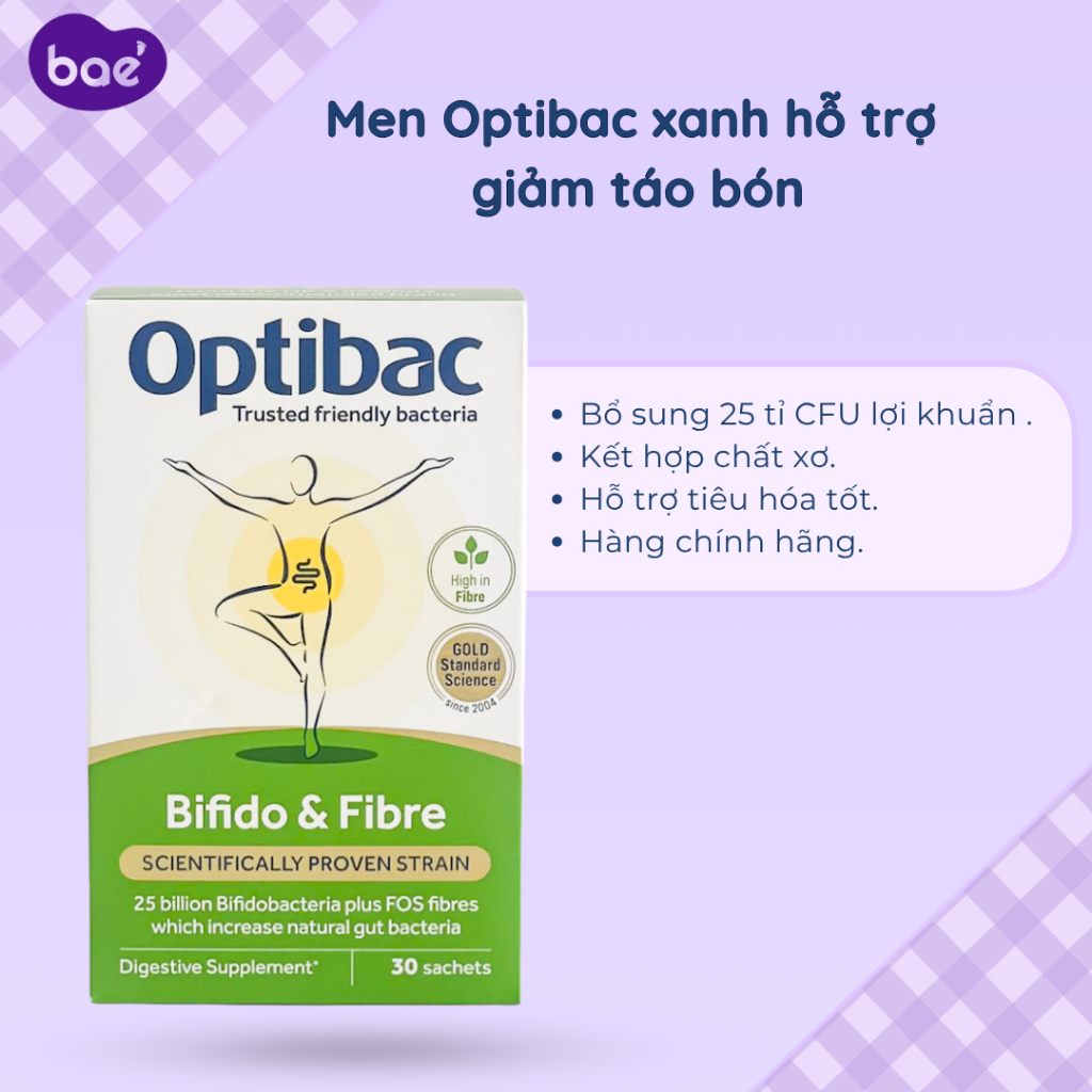 Men Optibac xanh lá hỗ trợ táo bón cho bé từ 1 tuổi 30 gói (𝐍𝐡𝐚̣̂𝐩 𝐤𝐡𝐚̂̉𝐮)- Bae Center