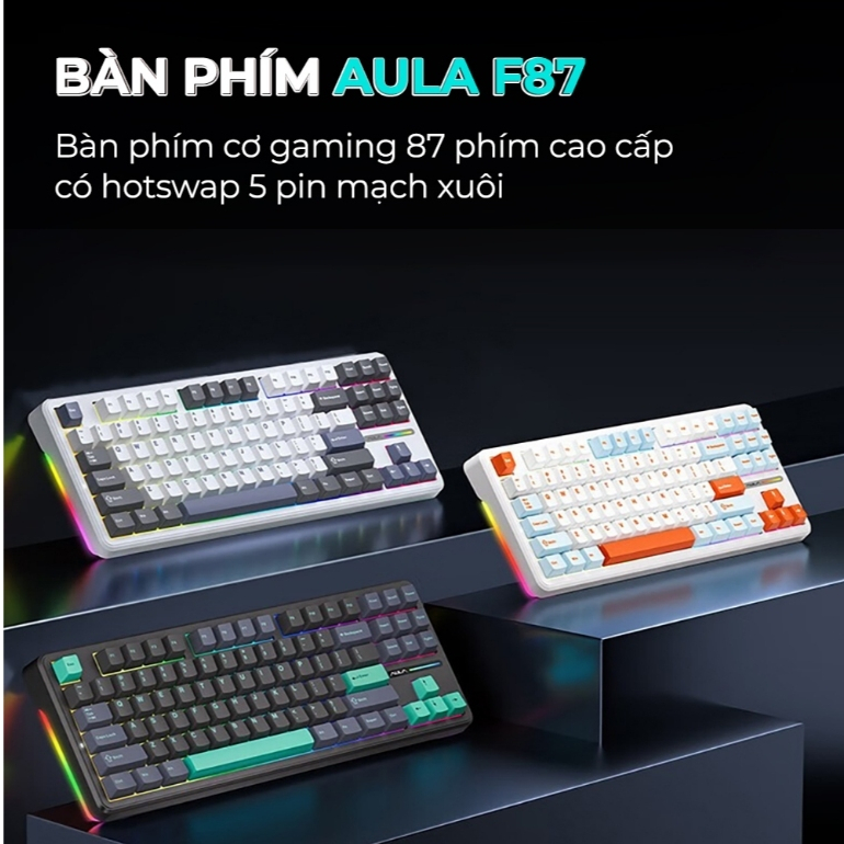 ⚡[HOT New Fullbox] Aula F87 Pro – Bàn Phím Cơ Gaming Không Dây, Pin 8000mAh, Full Foam, RGB, PBT