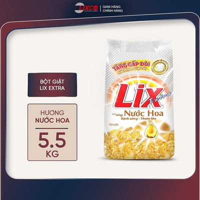 [SVIP] Bột giặt Lix Extra hương nước hoa 5.5kg EH554 tăng gấp đôi sức mạnh giặt tẩy quần áo sạch thơm lâu