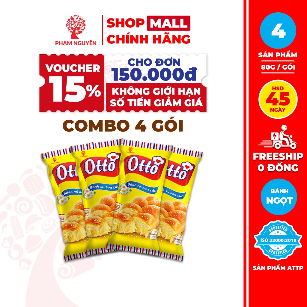[VOUCHER 15% CHO ĐƠN 150K] Combo 4 Gói Bánh mì Hoa Cúc Mini Otto Phạm Nguyên - Otto Mini Brioche Tre