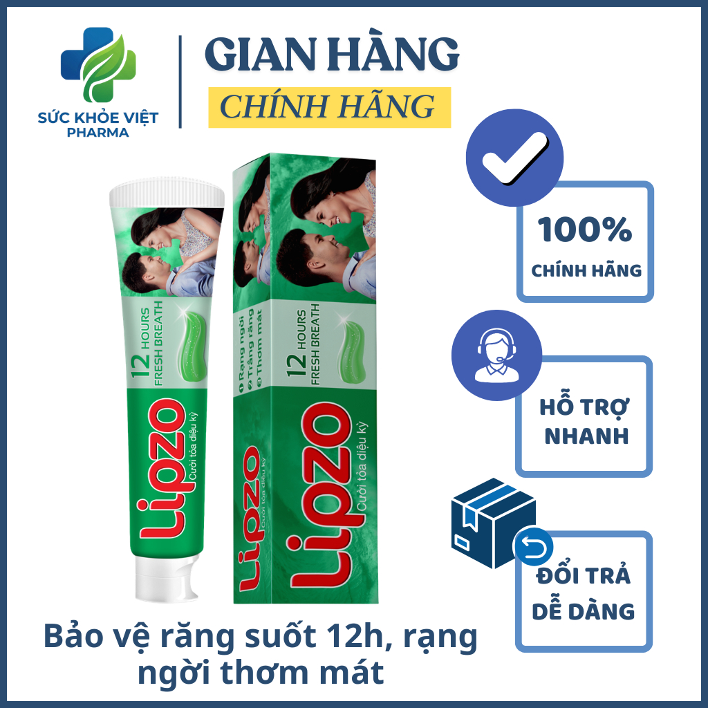 Kem đánh răng Lipzo 12 giờ | Bảo vệ răng suốt 12h, rạng ngời thơm mát - Tuýp 185g