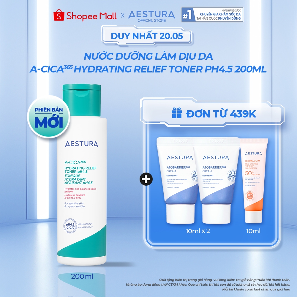Nước dưỡng làm dịu da AESTURA A-CICA365 HYDRATING RELIEF TONER pH4.5 200ml
