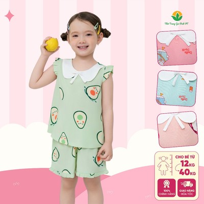 Bộ lanh bé gái mặc nhà quần đùi áo sát nách cổ sen phối thời trang Việt Thắng thoáng mát - B62.6097