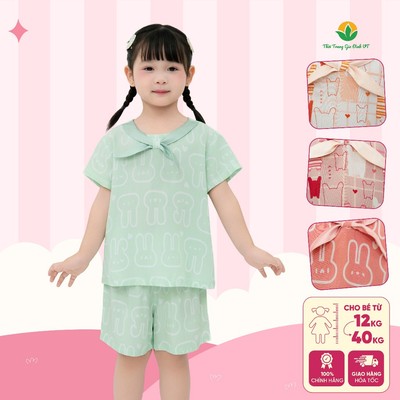 Đồ bộ bé gái lanh tole Việt Thắng quần đùi áo cộc tay cổ thủy thủ họa tiết dễ thương B63.6081