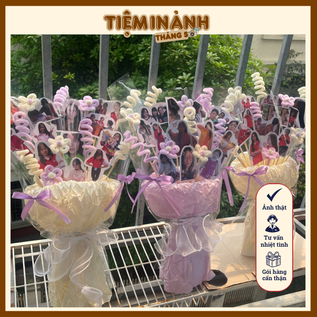 Bó Hoa In Ảnh Idol mix hoa kẽm nhung - Tiệm in ảnh T5 - Quà Tặng Đu Idol, Fanmeeting, Tốt Nghiệp, si