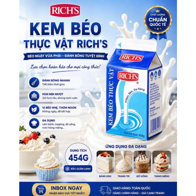 Kem béo thực vật Rich Lùn 454gr