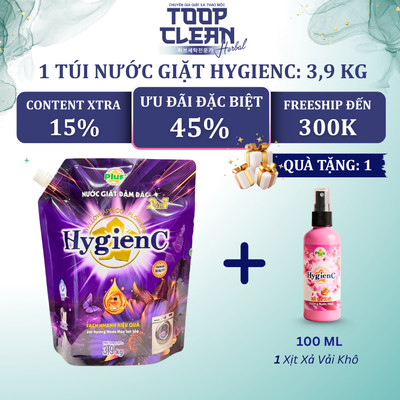 [MỚI] Túi Nước Giặt Xả HygienC Plus 3,9Kg Đậm Đặc Hương Nước Hoa - Sản Xuất Tại Việt Nam