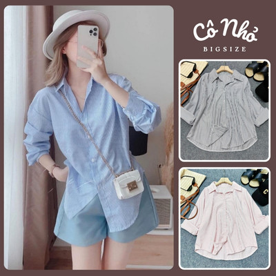 Áo Sơ Mi Kẻ Sọc Bigsize Nữ Tay Dài Form Rộng Basic Tôn Dáng Vải Lụa Mềm Cho Chubby SM49