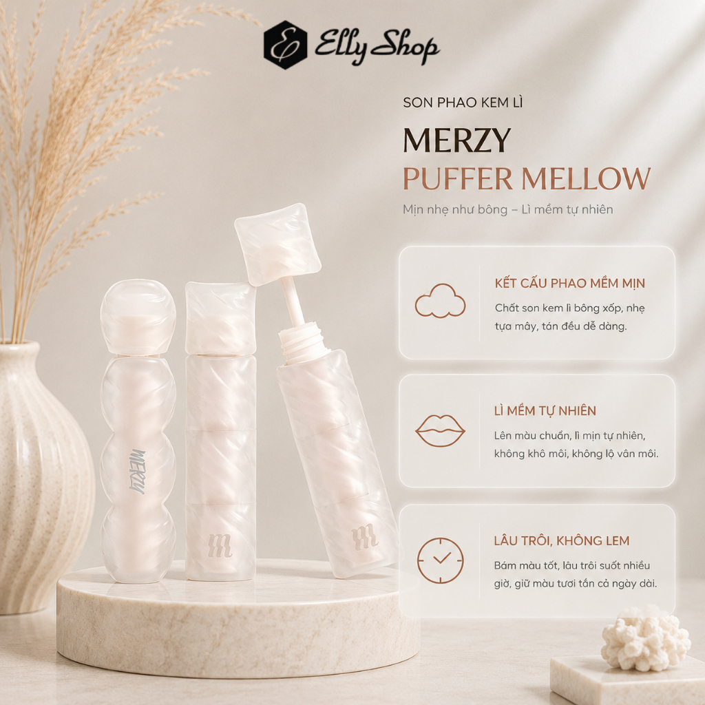 [Công ty] Son phao Merzy AM4 kem lì mềm mịn như bơ, lâu trôi Puffer Mellow Tint 3.7g - EllyHouse Tin