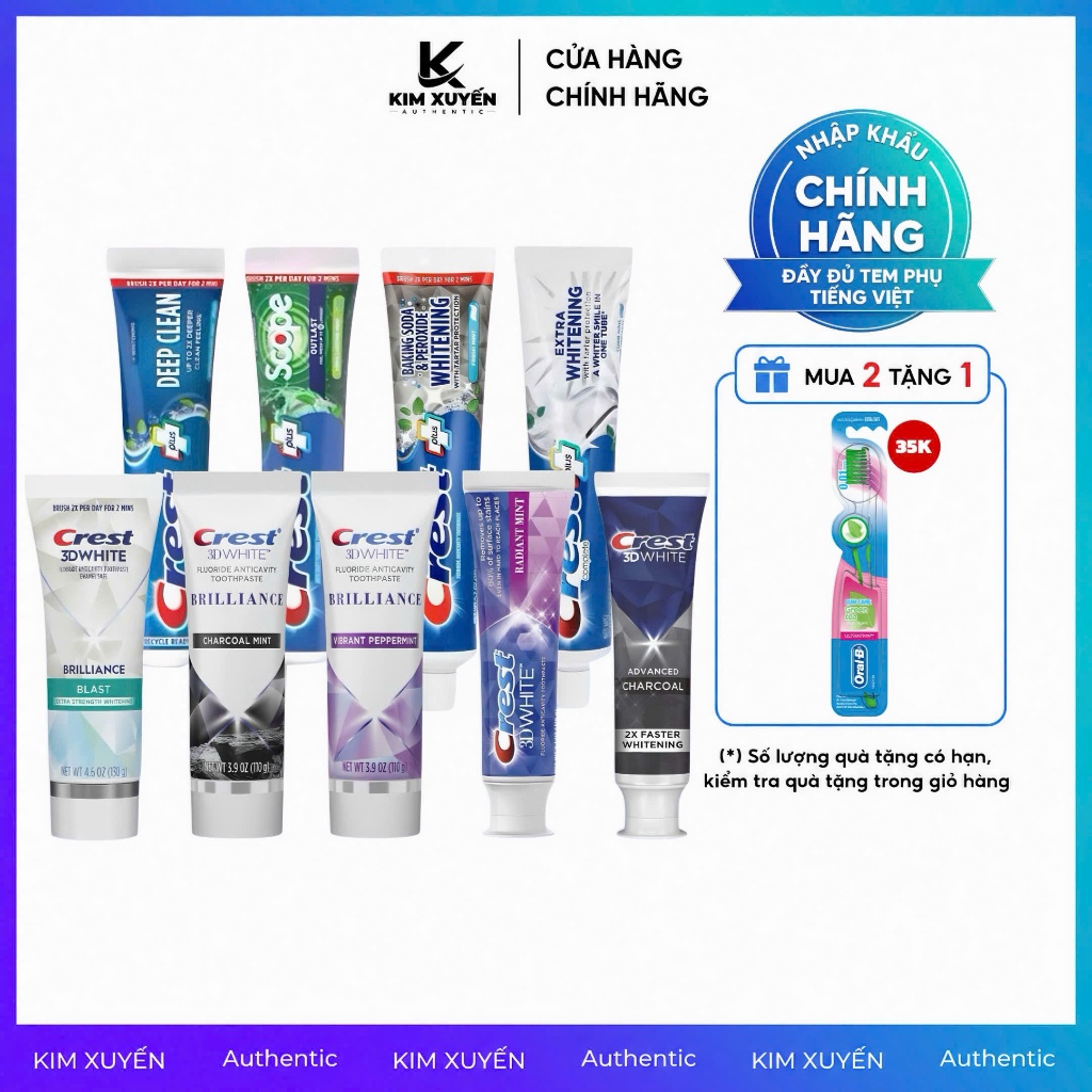 [P] [MUA 2 TẶNG 1 BÀN CHẢI ORAL-B] Kem đánh răng Crest Complete USA 93G/153G/161G