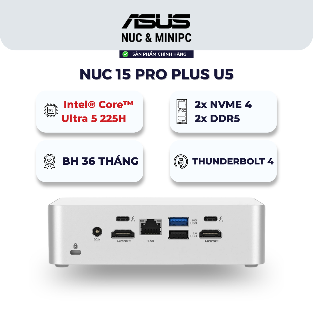 Mini PC ASUS NUC 15 Pro Plus (RNUC15CRSU500000I) - Intel Core Ultra 5 225H, DDR5 RAM