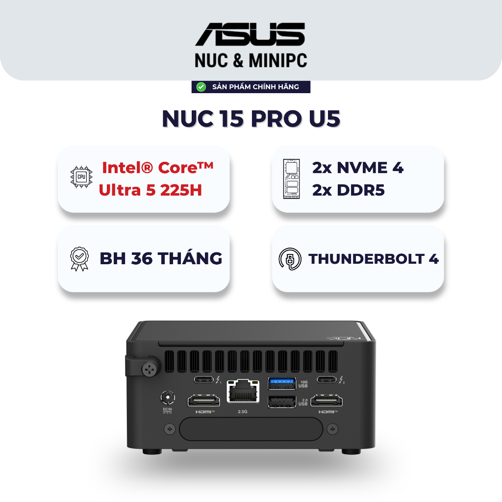 Mini PC ASUS NUC 15 Pro (RNUC15CRHU500000) - Intel Core Ultra 5 225H, DDR5 RAM, SSD NVMe