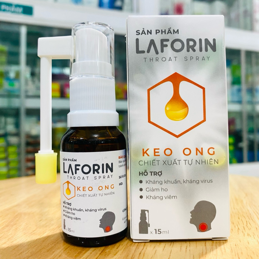 Xịt keo ong Laforin- Chai 15ml- Hỗ trợ giảm ho,đau họng,kháng khuẩn, kháng virus
