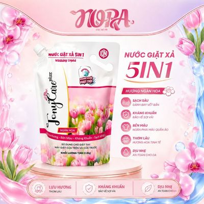 Nước Giặt Xả Tony Care Plus 5IN1 Hương Ngàn Hoa Túi 2.2kg, Giặt Sạch Sâu, Kháng Khuẩn, Lưu Hương Lâu, Dịu Nhẹ Cho Da Tay