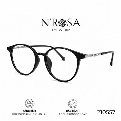 Gọng Kính N’ROSA 210557 – Form Tròn Oval Thanh Mảnh, Càng Kim Loại Chạm Khắc Logo Tinh Tế, Đỉnh Cao Phong Cách Minimalis