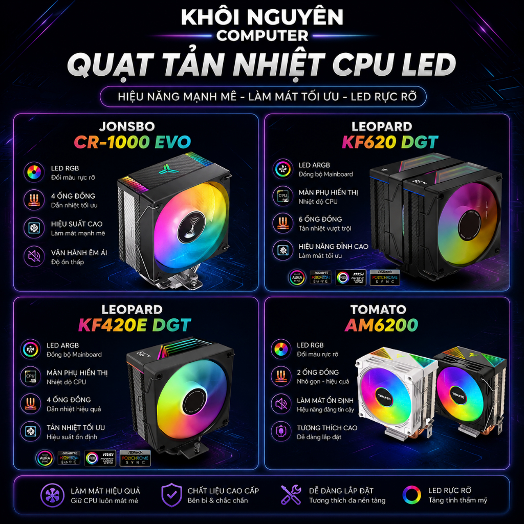 Quạt Tản Nhiệt CPU RGB ARGB 2-4 Ống Đồng CR1000 K400 KF420E KF620 AM6200 Chính Hãng