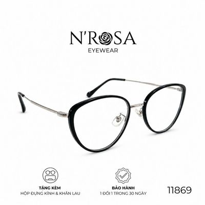 Gọng Kính N’ROSA 11869 – Form Mắt Mèo Trong Suốt Thời Thượng, Càng Kim Loại Mảnh Mai, Tôn Vinh Vẻ Đẹp Thanh Tú