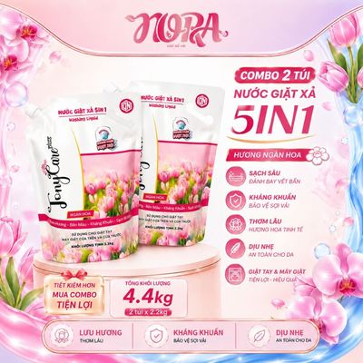 Combo 2 Túi Nước Giặt Xả Tony Care Plus 5IN1 Hương Ngàn Hoa 4.4kg, Sạch Sâu, Kháng Khuẩn, Lưu Hương