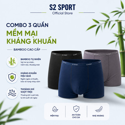 COMBO 3 Quần lót boxer nam S2 SPORT sịp đùi cạp nhỏ sợi Bamboo mềm mịn thoáng khí SBX02.CB3