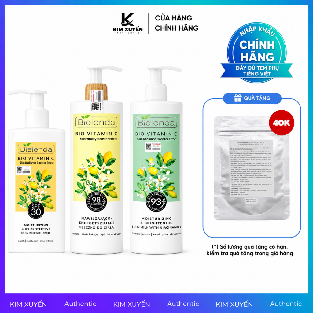 [MUA 1 TẶNG 1 BỘT NIA 25G] Dưỡng thể Bielenda Bio Vitamin C 250ML/400ML