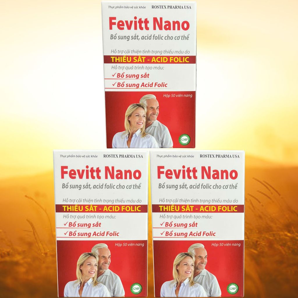 Combo 3 Hộp (CHAI) Fevitt Nano Chữ Đỏ Chai 50 Viên - Rostex - Vinaphar - Vitamin Thanh Lọc