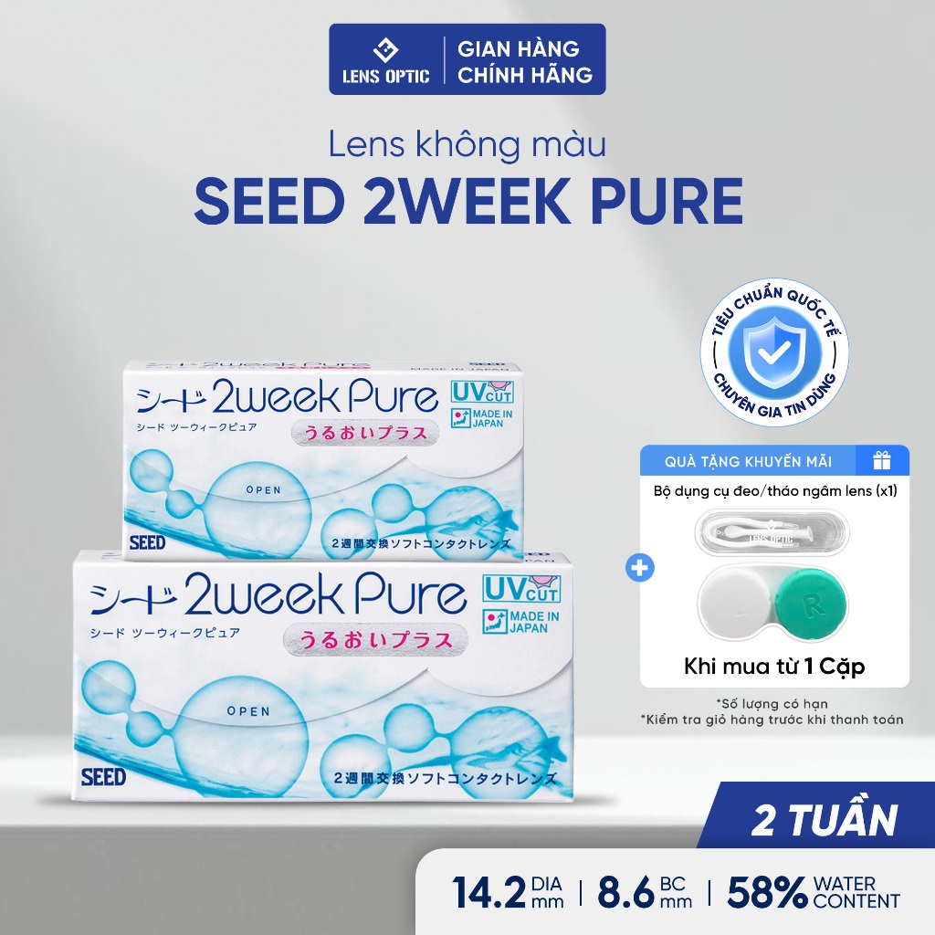 3 cặp kính áp tròng 2 tuần SEED 2 Weeks Pure không màu trong suốt có độ cho mắt cận Lens Optic