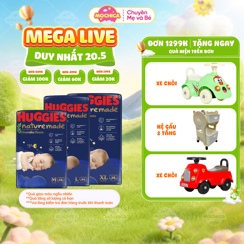 Bỉm Tã Quần ban ĐÊM Huggies Platinum Nature Made đầy đủ size M58/L44/XL38/XXL26_Mochica _Mochica